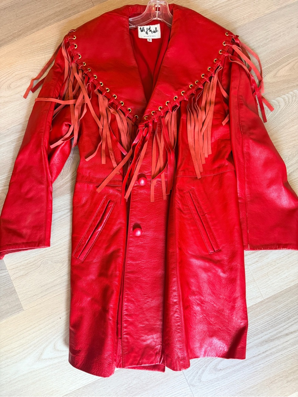Vintage Red Fringe Leather Coat